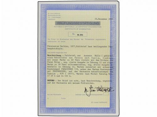 ✉ SERBIA. Mi. 17IV, 14IIIA. 1877 (7 Aug.). PARACIN to CUPRIJ