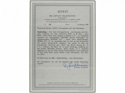 Δ SERBIA. Mi. 14IC. (1869 CA.). 20 pa. blue perf. 9 1/2 x 12