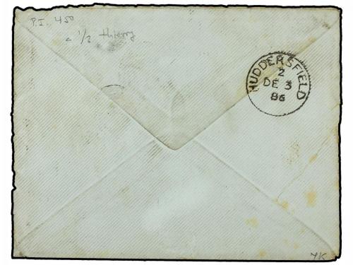 ✉ GIBRALTAR. 1886 (Nov 27). Cover to HUDDERSFIELD franked in