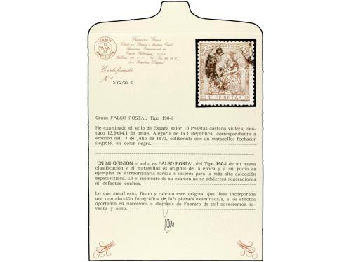 ° ESPAÑA. Ed. 140F. 10 pesetas castaño. FALSO POSTAL. Tipo I