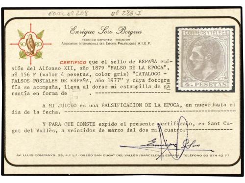 * ESPAÑA. Ed. 208F. 4 pts. gris. FALSO POSTAL, tipo I. Raro 