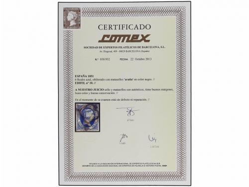 ° ESPAÑA. Ed. 10. 6 reales azul. Color intenso, márgenes eno