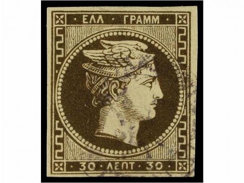 ° GRECIA. 1876. 30 l. brown. Three stamps, diverse shades. F