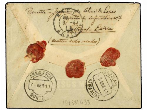 ✉ PORTUGAL. Af. 179. 1911. LEIRIA a FRANCIA. 100 reis bistre