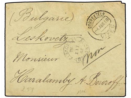 ✉ PORTUGAL. Af. 127. 1910. VIZEU a BULGARIA. 5 reis naranja 