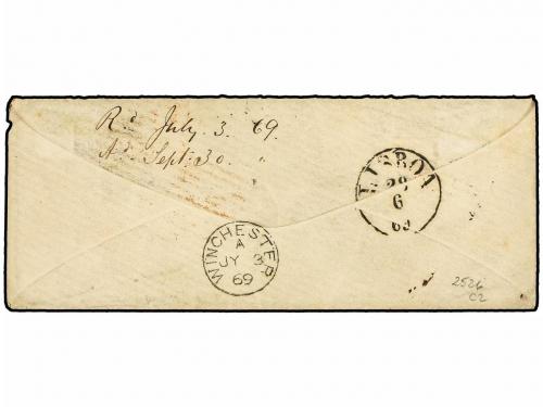 ✉ PORTUGAL. 1869. LISBOA a INGLATERRA. 120 reis azul, al dor