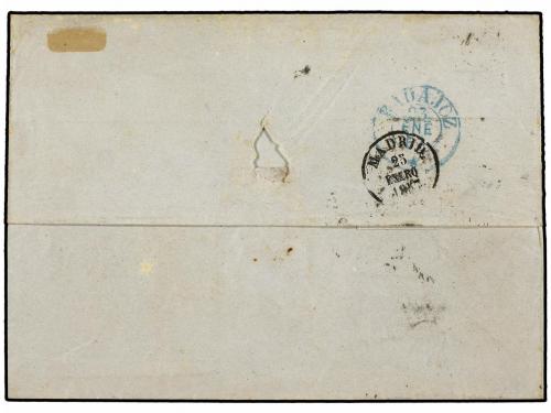 ✉ PORTUGAL. Af. 12 (2). 1857. LISBOA a MADRID. 25 reis azul 
