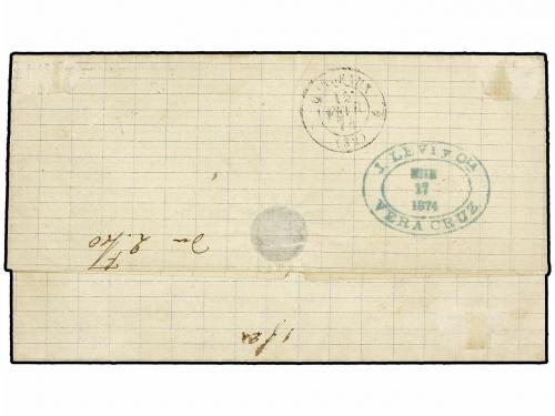 ✉ MEXICO. 1874. VERACRUZ a FRANCIA. 12 ctvos. azul. Fechador