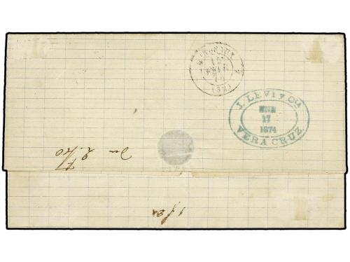 ✉ MEXICO. 1874. VERACRUZ a FRANCIA. 12 ctvos. azul. Fechador