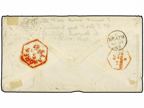 ✉ INDIA. Sg. 51,62,69. 1867 (July 5). Cover to NEATH (Wales)