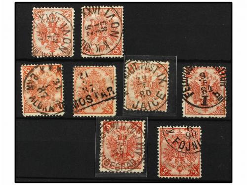 ° BOSNIA-HERZEGOVINA. Fe. 5 I (42). 1879. 5 Kr. red. Lot of 