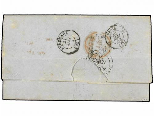 ✉ TAHITI. 1852. PAPETE a BORDEAUX. Carta completa circulada 