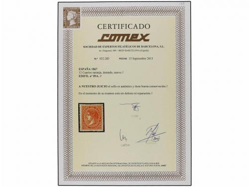 (*) ESPAÑA. Ed. 89A. 12 cuartos naranja oscuro. Excelente co