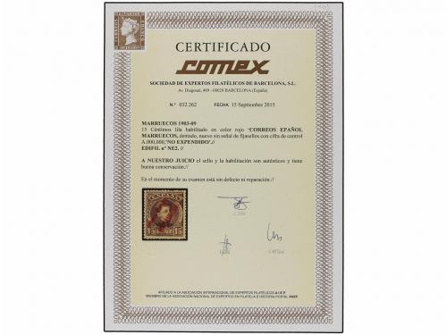 ** MARRUECOS. Ed. NE 2. NO EMITIDO. 15 cts. castaño lila. Ce