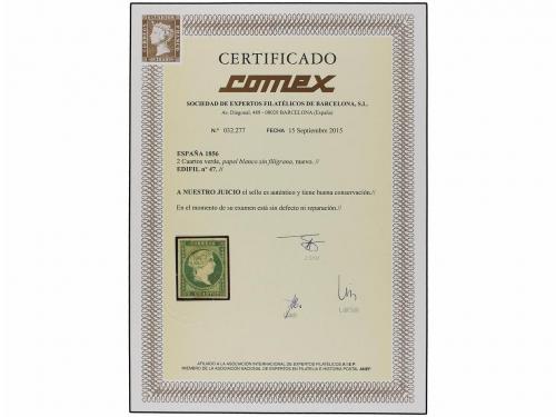 * ESPAÑA. Ed. 47. 2 cuartos verde. PIEZA DE LUJO. Cert. COME