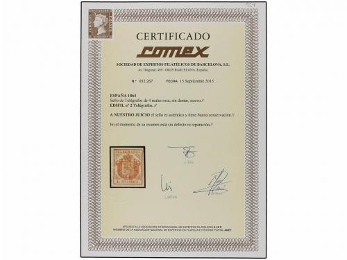 * ESPAÑA: TELEGRAFOS. Ed. 2. 4 reales rosa. PIEZA DE LUJO. C