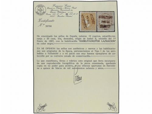 * ESPAÑA. Ed. 92 VALL. 20 cts. lila HABILITADO/POR LA/NACION