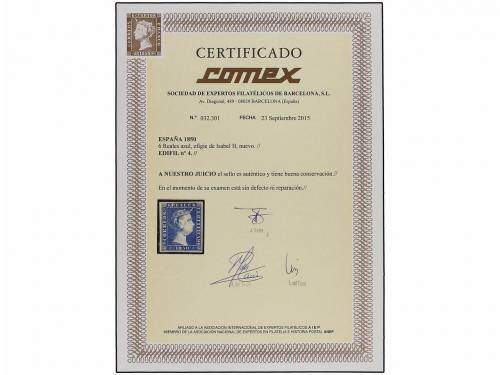 (*) ESPAÑA. Ed. 4. 6 reales azul. PIEZA DE LUJO. Cert. COMEX
