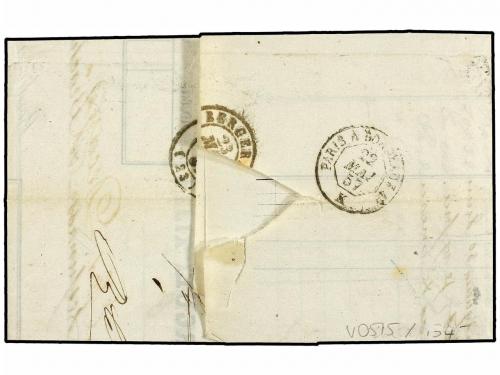 ✉ FRANCIA. Yv. 17d. 1857. BORDEAUX a BERGERAC. 80 cts. "verm