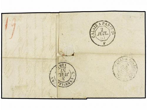 ✉ FRANCIA. 1857. EU a GRANDVILLIERS. 10 cts. bistre (pareja)