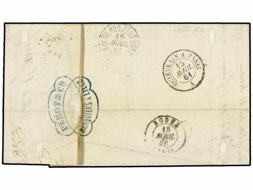 ✉ FRANCIA. 1861. LILLE a RODEZ. 20 cts. azul s. verde. MAGNÍ