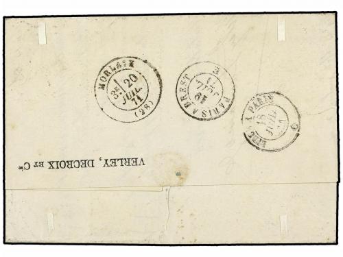 ✉ FRANCIA. Yv. 48a. 1871. LILLE a MORLAIX. 40 cts. naranja i