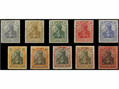 ** ALEMANIA. Mi. 68/77. 1902. COMPLETE set. 3, 5 and 20 pf. 