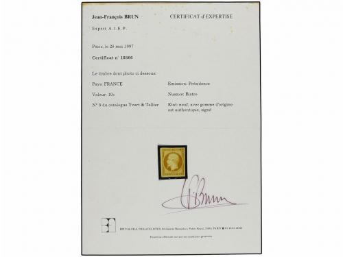 * FRANCIA. Yv. 9. 1852. 10 cts. bistre amarillo. Color fresc