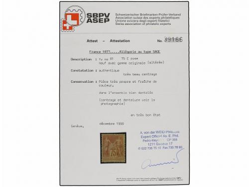 * FRANCIA. Yv. 81. 1876-78. 75 cts. rosa. Ejemplar de buen c