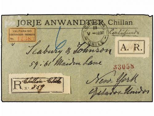 ✉ CHILE. 1898. CHILLAN a NEW YORK. 25 ctvos. castaño amarill