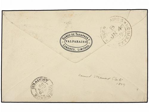 ✉ CHILE. 1899. VALPARAISO a FRANCIA. 5 cts. azul (2) circula