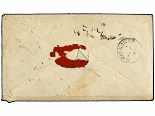 ✉ CHILE. 1892. CONCEPCIÓN a INGLATERRA. 10 cts. naranja, vía