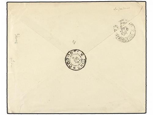 ✉ CHILE. Sc. 25, 26 (2), 27. 1890. TALCAHUANO a FRANCIA. 1 c