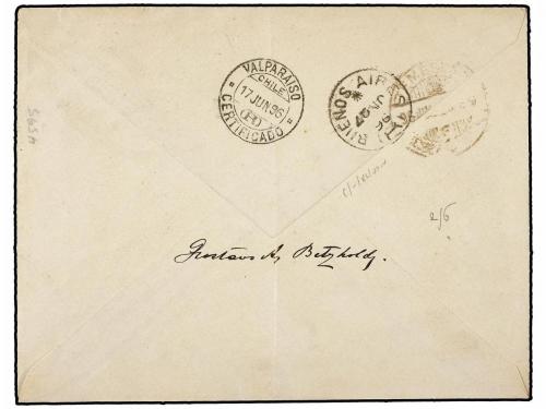 ✉ CHILE. 1896. VALPARAISO a HUNGRÍA. 20 ctvos. gris, carta c