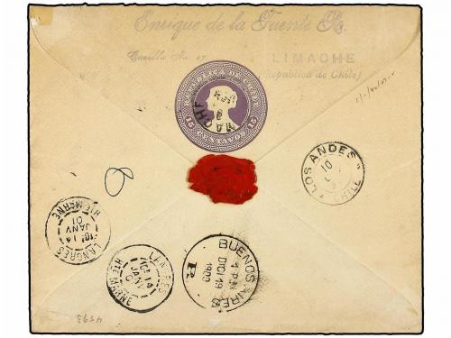 ✉ CHILE. 1900. LIMACHE a FRANCIA. Entero Postal de Certifica