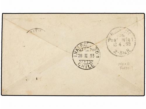 ✉ CHILE. 1893. SANTIAGO a ALEMANIA. Entero Postal de 5 cents