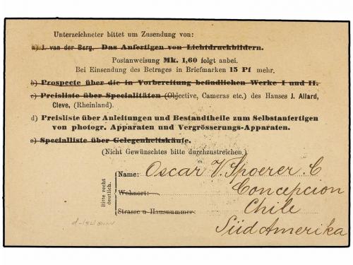 ✉ CHILE. 1897. CONCEPCIÓN a ALEMANIA. Tarjeta Postal Privada