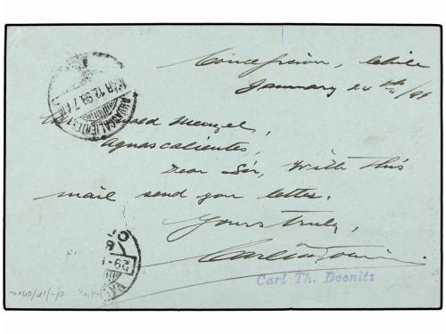 ✉ CHILE. 1899. CONCEPCIÓN a AGUASCALIENTES. Entero Postal de