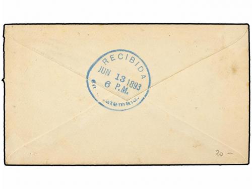 ✉ CHILE. 1893. VALPARAISO a GUATEMALA. 5 cts. azul (2) al do