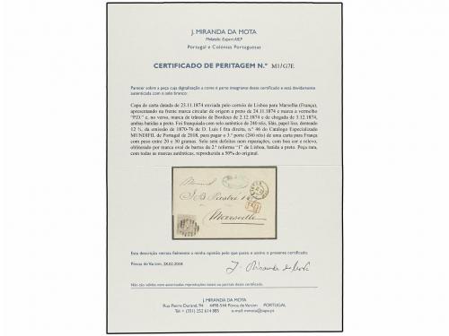 ✉ PORTUGAL. Af. 46. 1874. Cover at triple rate from LISBON t