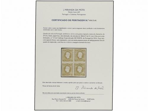 * PORTUGAL. 1866. 20 reis bistre. Bloque de cuatro, color fr