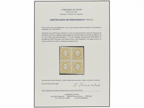**/* PORTUGAL. 1866. 10 reis amarillo. Bloque de cuatro, col