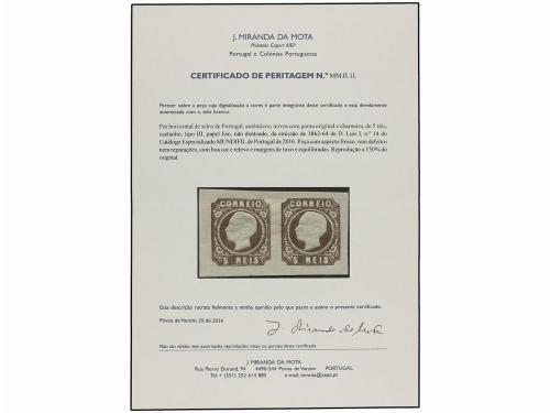 * PORTUGAL. 1862. 5 reis castaño, tipo III. Pareja horizonta