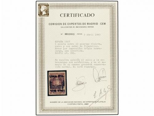 * ESPAÑA. Ed. 395hhhi. 1 pta. s. 10 pts. violeta, SOBRECARGA