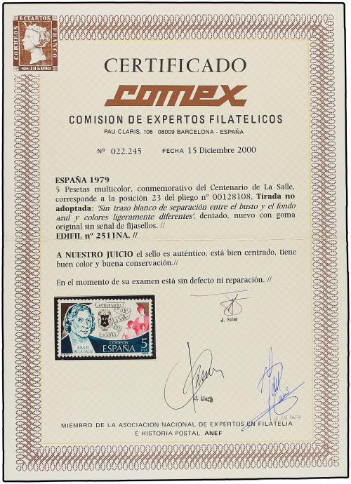 ** ESPAÑA. Ed. 2511NA. CENTENARIO DE LA SALLE. 5 pts. multic