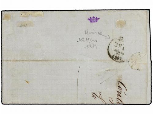 ✉ FRANCIA. 1871. CERILLY to NIMES. 20 cts. blue, with A "BRI