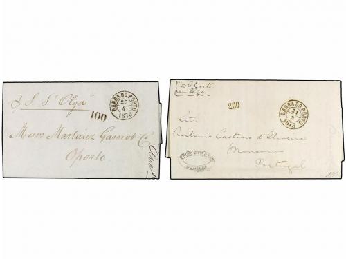 ✉ PORTUGAL. 1866-78. Cuatro cartas circuladas de LONDRES a P