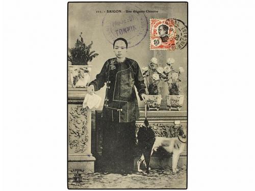 ✉ INDOCHINA. 1909. SAIGON a SINGAPORE. 10 cts. negro y rojo,