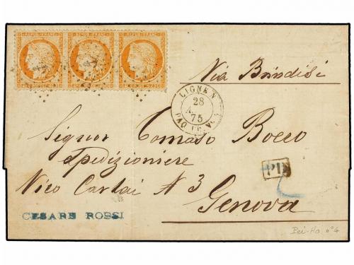 ✉ SINGAPUR. 1875 (28-8). SINGAPORE a GENOVA (Italia).Circula