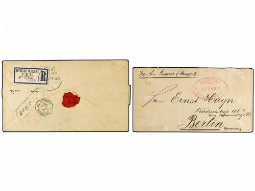 ¿ MEXICO. 1888-92. Dos cartas certificadas a FRANCIA y ALEMA